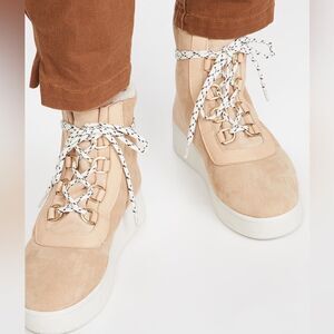 Revolve Rag & Bone Oslo Suede Leather Shearling Lambskin Booties in Stone Beige